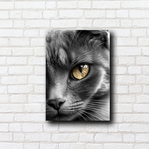 Golden Eye Cat Canvas Print – Dramatic Black and White Feline Wall Art Decor - Picture 22 of 45