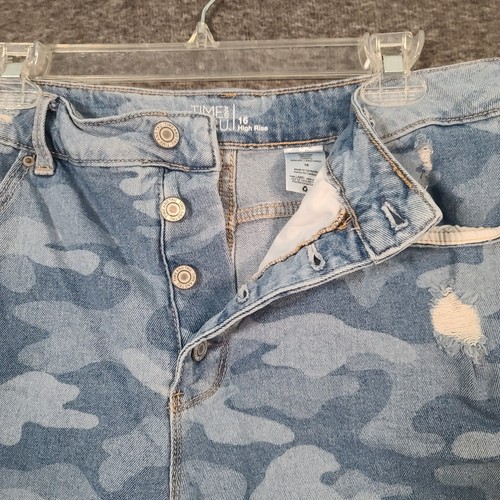 Lot of 2 Time And Tru Shorts Women's 16 Navy Blue Camo Jeans Denim Button Fly - Picture 3 of 18