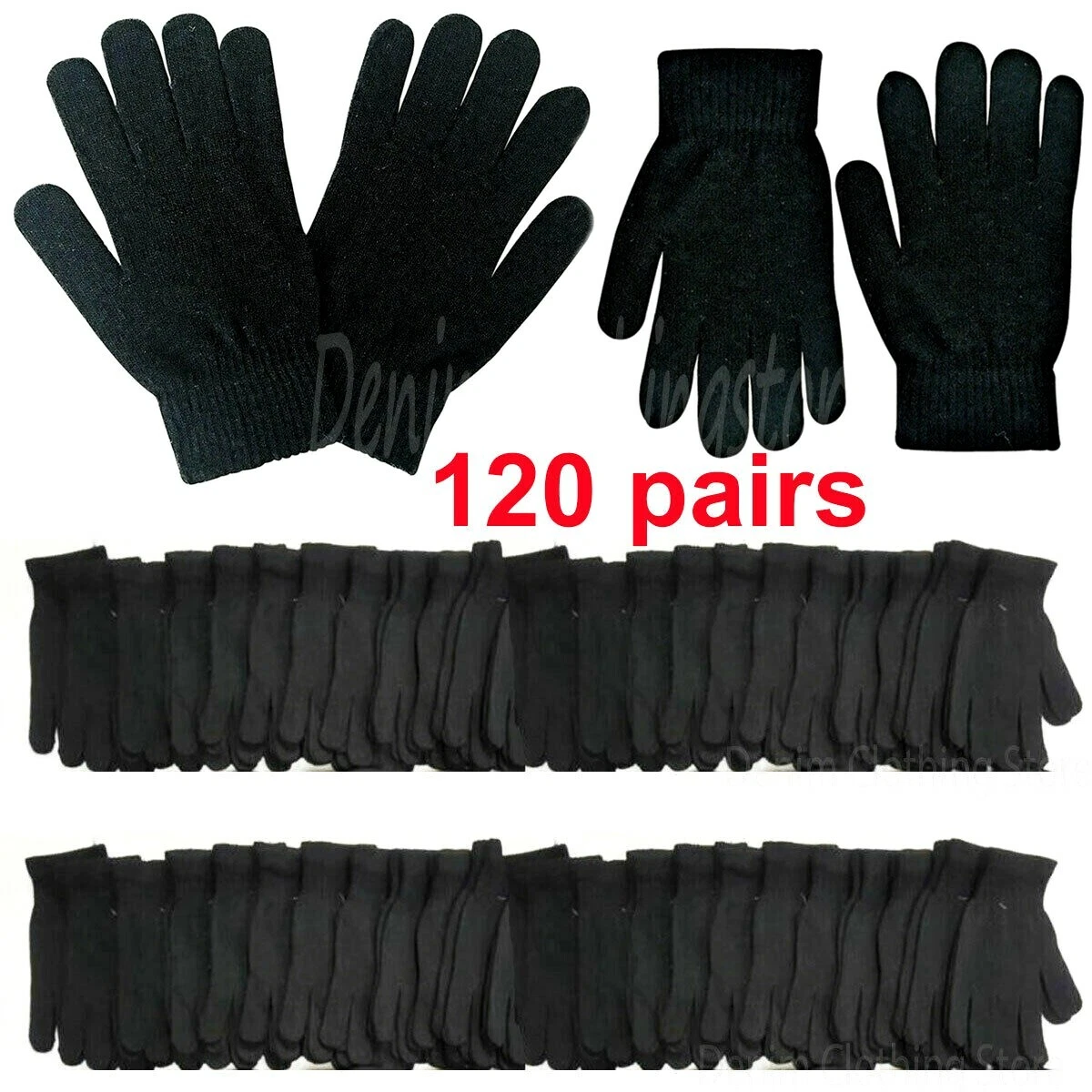 120 Pairs Black Warm Winter Magic Gloves Knit Thermal Men Women Wholesale Lots