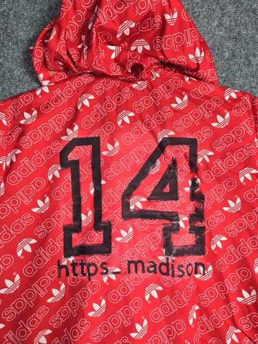 ADIDAS Hooded Windbreaker Jacket All Over Print Logo Red Youth Large\Adult Small - Picture 10 of 10
