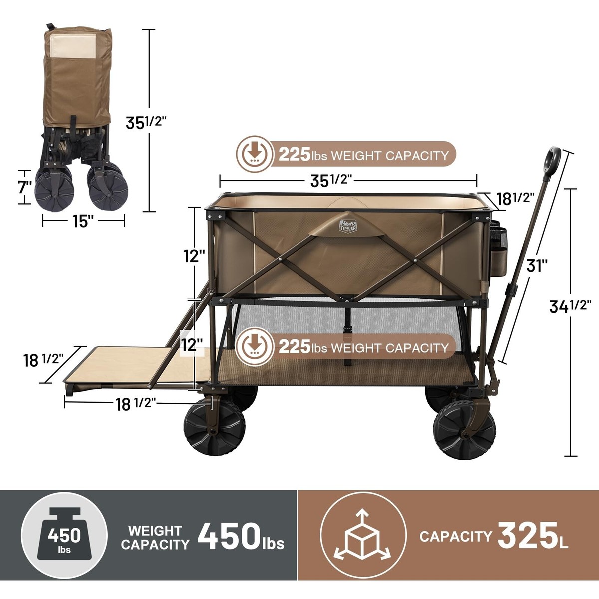 TIMBER RIDGE Chariot de Plage Pliable à roulettes Tout Terrain, Chariot de Jardi