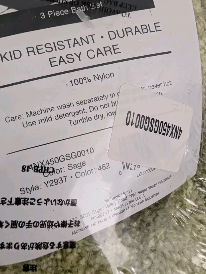 Juego de baño Mohawk 3 piezas a rayas elevadas verde salvia resistente al deslizamiento NUEVO Foto 3 de 4