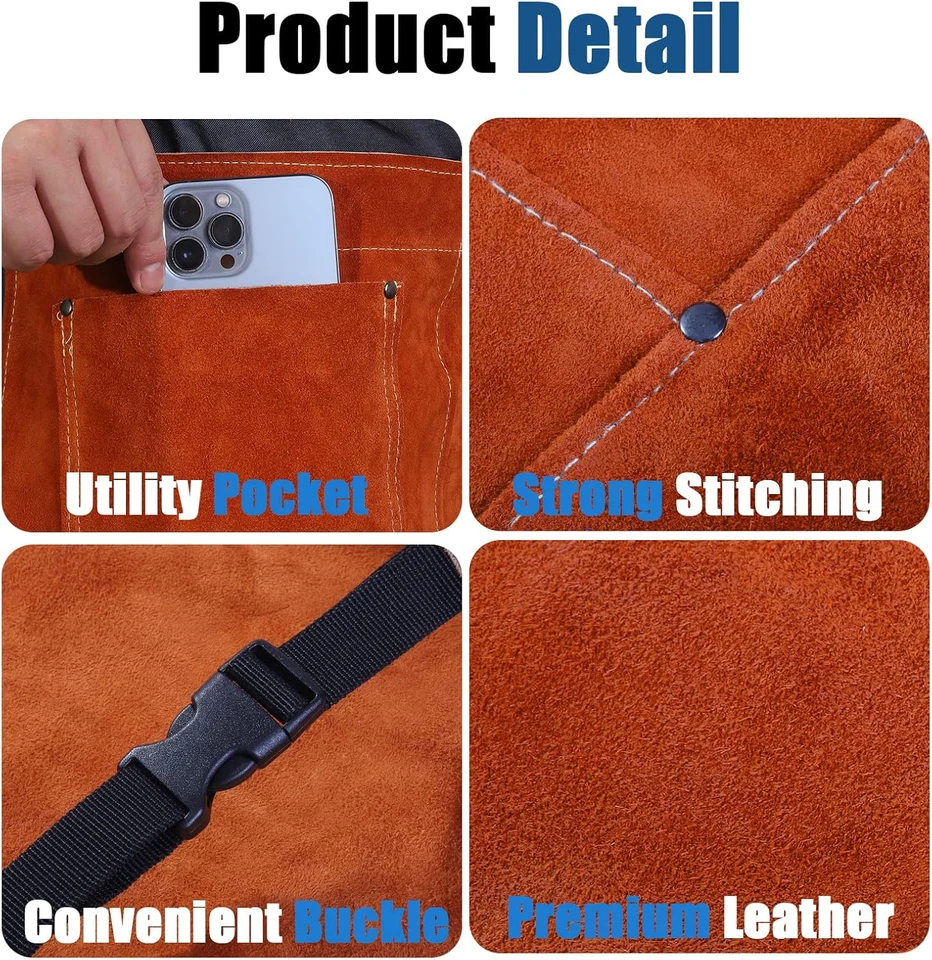 Pantalones de soldadura - Protección de piernas de seguridad de cuero dividido resistente al calor y al fuego para M Foto 2 de 4