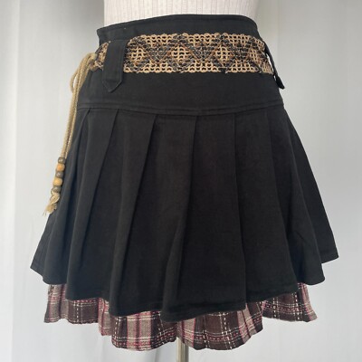 Vintage Y2K Cache Mini Skirt Size Small Black Pleated Fairy Grunge Whimsigoth