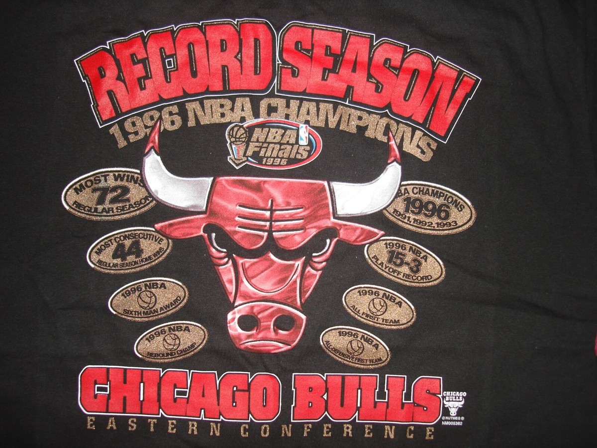 【新品未着用】Chicago Bulls公式1996年優勝記念Tシャツ XL Vintage NBA Chicago Bulls 1996 Champions Rap Tee Jordan Bay