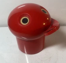 Vintage Tomy Japan JeJe Mechanical Bank Red plastic Flips coin Coin And Eats It