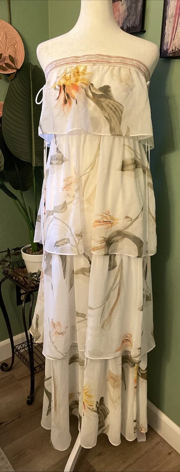 Новый с Ярлыками Белый дом черный рынок без бретелек цветочный ярусный макси платье Sz M розничной $170 - Изображение 2 из 4