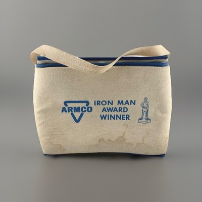 Vintage 1980  Armco Steel Iron Man Award Lunch bag Canvas Cooler