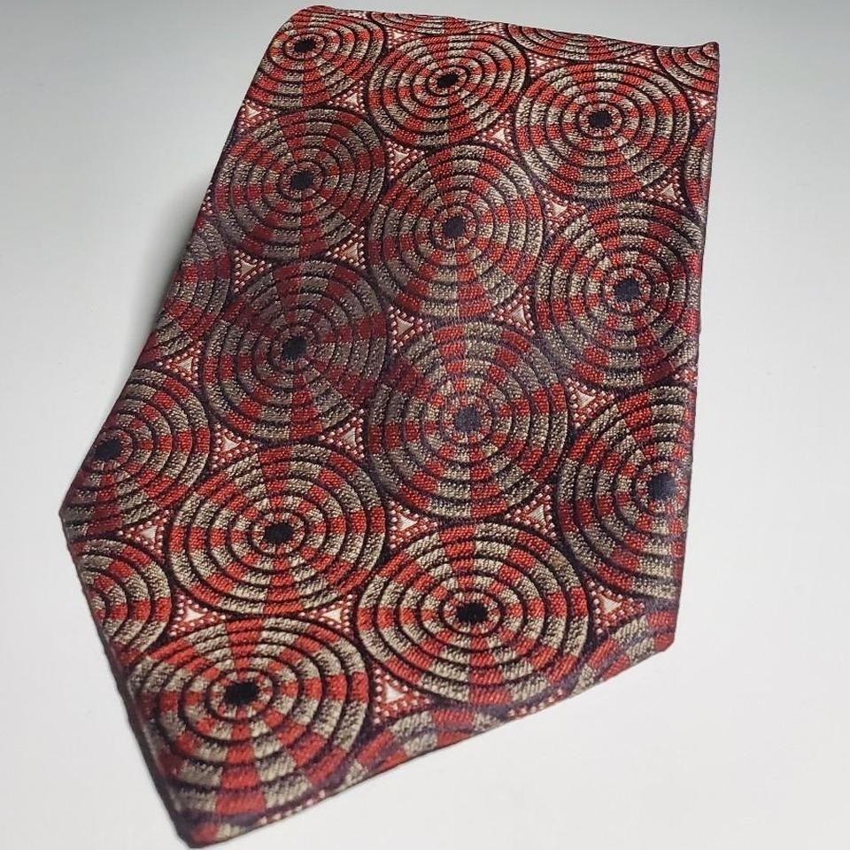 Vintage Valentino 100% Silk Metallic Red and Silver Pattern Neck Tie
