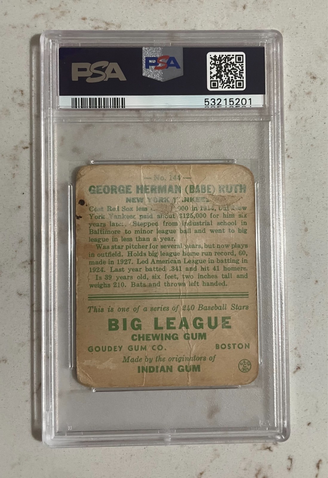 1933 GOUDEY BABE RUTH #144 PSA 1 PR HOF YANKEES GOAT view 2