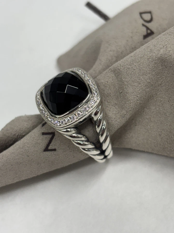 Anillo David Yurman Plata de Ley 11mm Albión Ónix Negro y Diamantes Talla 8 Foto 2 de 4