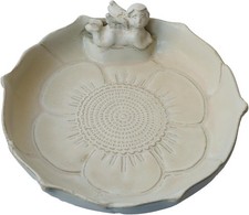 Beige White Angel Heavy Duty Ceramic Wild Bird Bath Bowl/Feeder Outdoor Garden