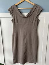 Reiss Women's Dress Size 12 Mink Cap Sleeve Lined Midi Pencil Dress Designer