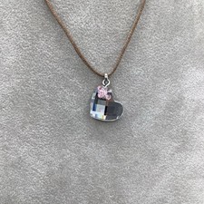 Swarovski Necklace Heart Butterfly Crystal Pendants Single Strand Brown Cord