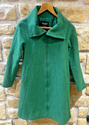 Max & Co Ladies Green Wool Coat Size 8 Lined Zip Pockets