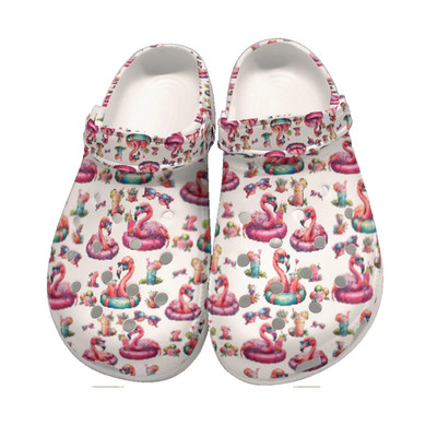 Women's Classic Clogs - Pink Flamingo Pool Party Clog Shoe Beach & Cruise Cute