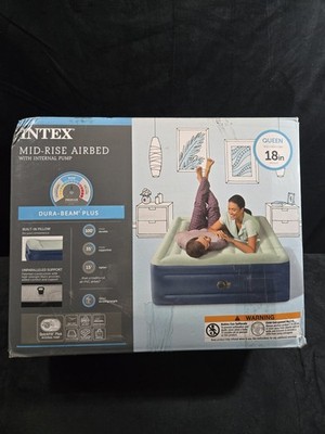 Intex Dura-Beam Deluxe Elevated Queen Sized Airbed with Built in Pump - Gray...