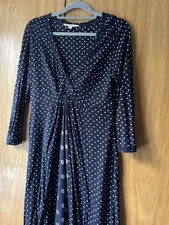 FAT FACE UK 12 NAVY SPOTS V NECK LONG SLEEVE CASUAL JERSEY T SHIRT DRESS
