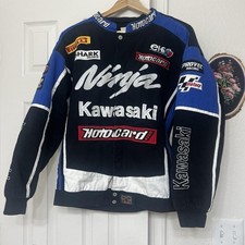 Dudack Kawasaki Motorcycle Racing Jacket Vintage Patches M/L Ninja Retro Shark