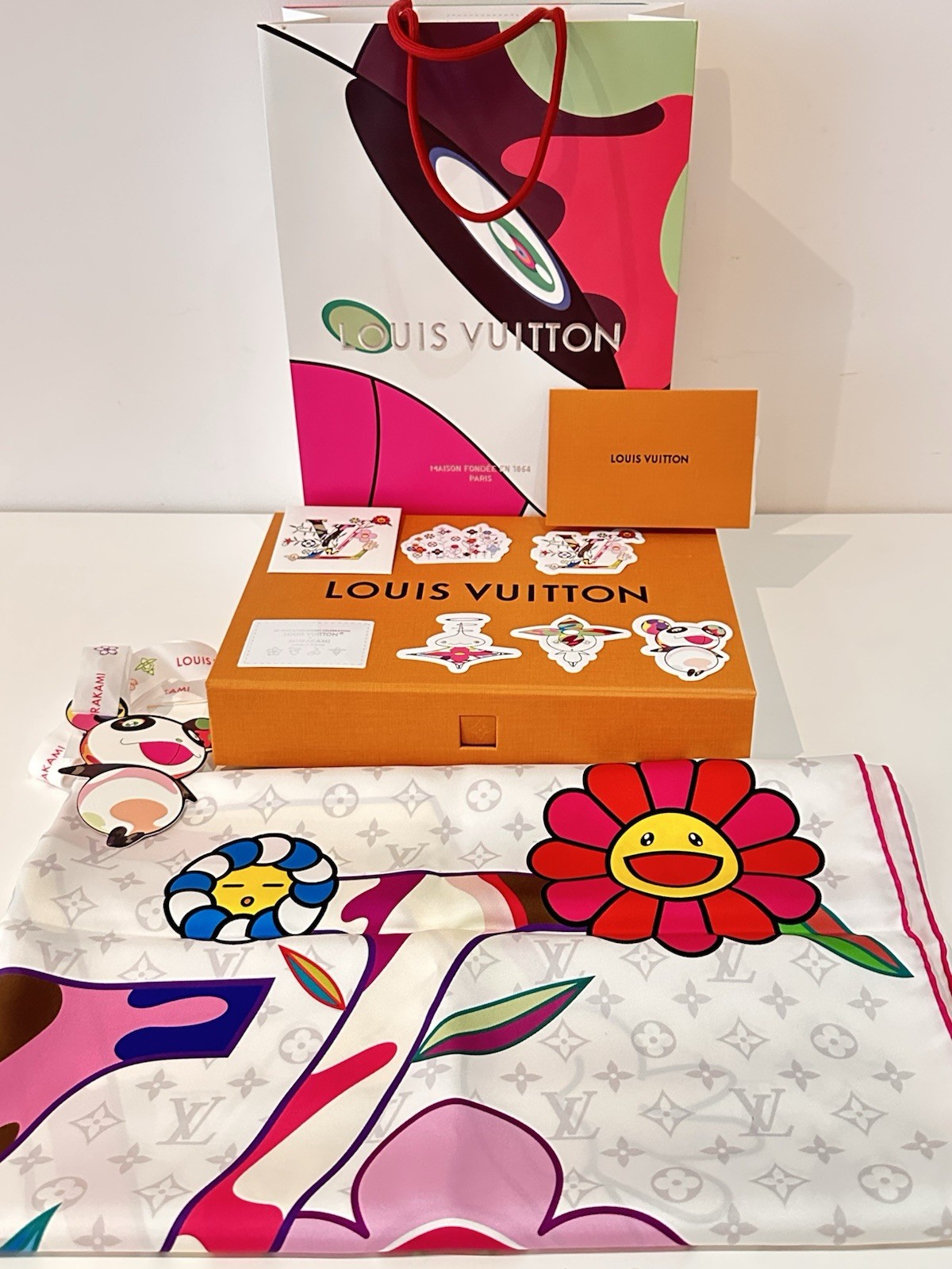 New In Box! Louis Vuitton x Takashi Murakami Superflat Square Silk Scarf  *Rare image 6