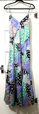 FLASH SALE! NEW Lulus SUPER LONG HIPPIE Silky Maxi Dress Medium Green Blue Pink