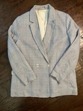 H M Women  s Plaid Houndstooth Blazer Double Breasted Jacket Gray Size L