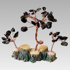 Bonsái de piedra de obsidiana natural árbol del dinero con base cristal estatuilla curativa