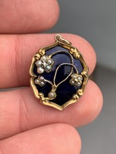 9CT gold diamond & seed pearl forget me not mourning locket pendant 5.1 G