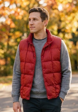 Vintage LL Bean Vest Mens L Red Goose Down Puffer Snap Insulated Winter Outdoor