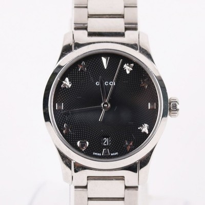 Gucci Timeless 27mm Edelstahluhr mit schwarzem Zifferblatt 157314256