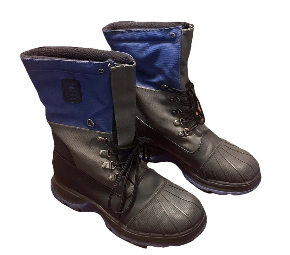 Totes Weather System Men’s 8 Winter Snow Boots Black Blue Insulated Waterproof