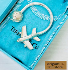 Tiffany  Co. Sterling Silver 925 Globe  Airplane Key Ring with Pouch  Box