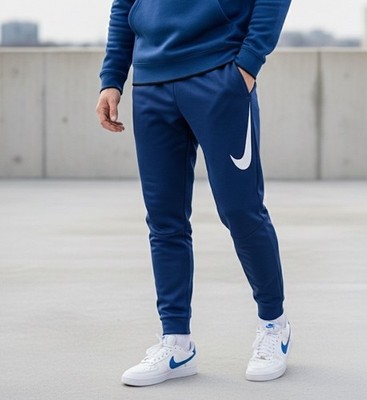 Nike Mens Big Swoosh Training Taper Sweatpants Fleece Jogger Pants Blue Small