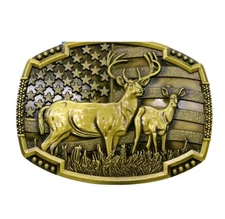 Men Gold Color Metal Belt Buckle Deer Nature Hunter Western Fashion #357