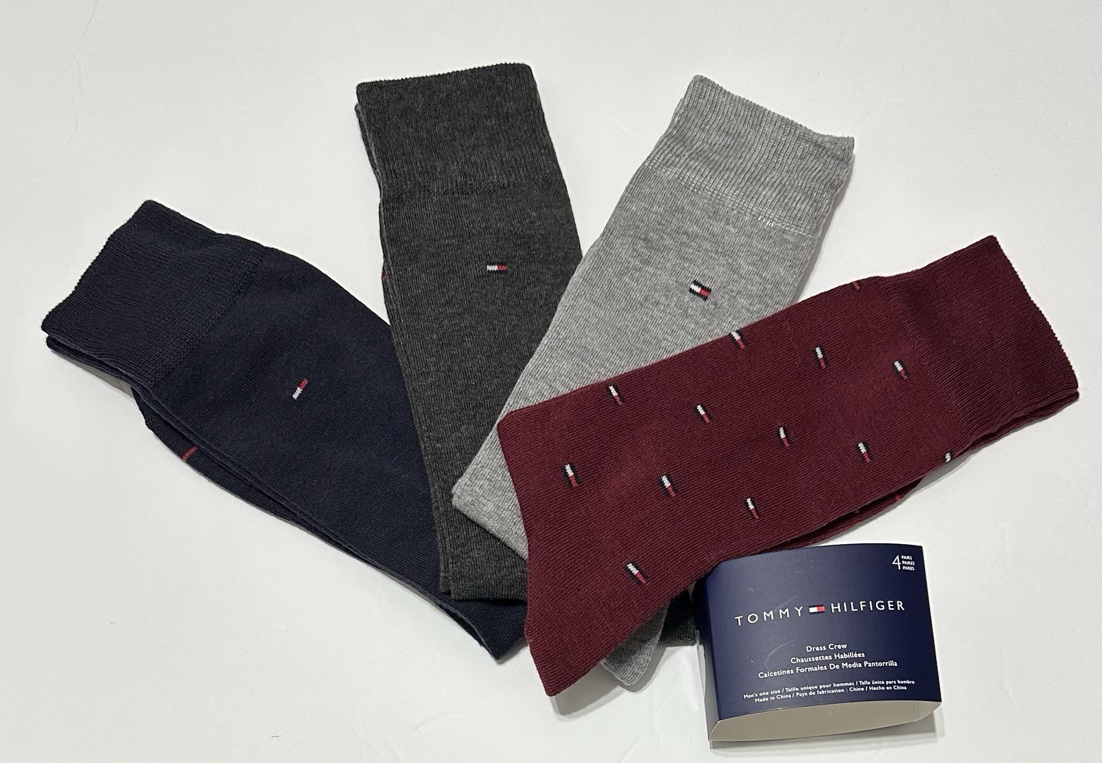 Tommy Hilfiger 4-Pair Men's Dress Crew Socks   Burgundy/Navy Blue/Grays