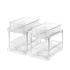 2 Pack Clear Bathroom Organizers and Storage, 2 Tier Pull Out Under Sink 2 PACK