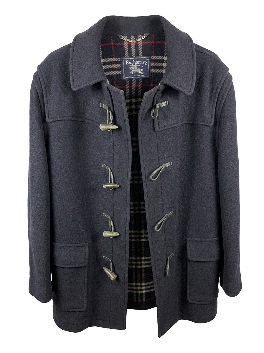 ジャケット・アウター Burberrys specialty Duffle coat navy XL Vintage Burberrys' England Duffle Coat Navy Blue Wool Nova Check