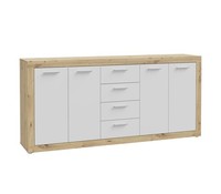 Sideboard Kommode 4 TüRen 4 Schubladen Artisan Eiche Dekor Weiß Matt 198 X 92 Cm