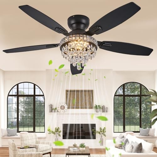 Crystal Ceiling Fan Fandelier with Lights-Ceiling Fans with Lights,50" Black - Picture 6 of 7