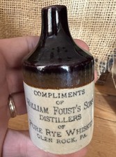 Antique, Rare Foust Distillery Sample Stoneware Jug Glen Rock Pa