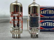 (2) Raytheon JAN-CRP-6414 Vacuum Tubes Black Plates Triple Micas Tests Strong