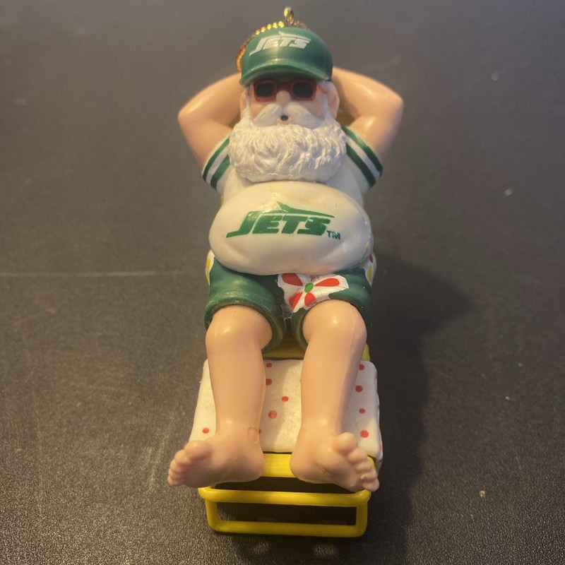 Vintage: NY JETS Beach Chair Santa "Tis The Season" Christmas Ornament.