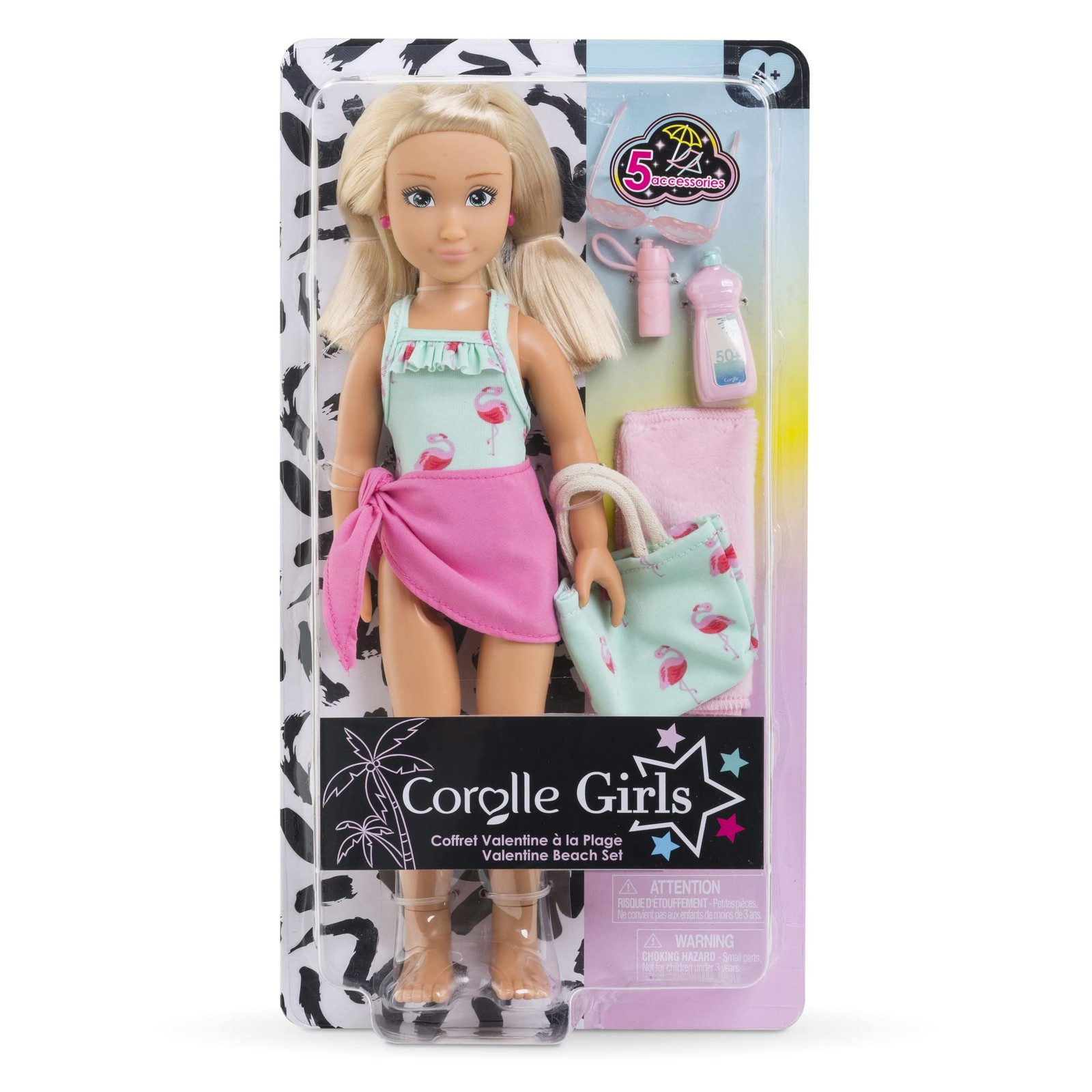 Corolle 9000600110 Girls Valentine Set, Dressing Doll in Cute Beach Outfit and 5
