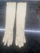Small - vintage 24" long womens gloves ivory nylon 2 pearl buttons