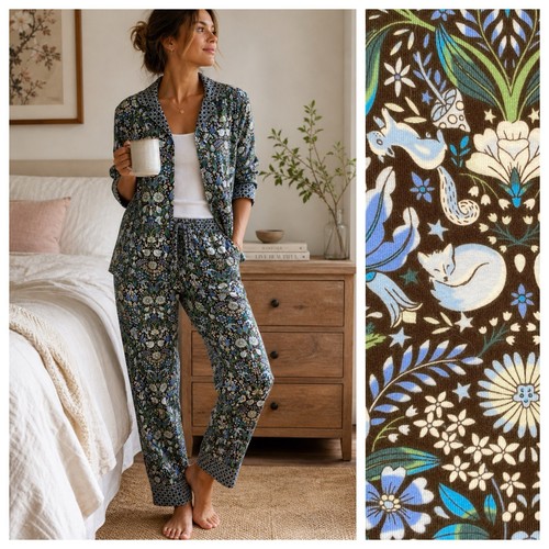 Vera Bradley Pajama Set S Enchanted Woodland Animals Fox Bird Squirrel Mushrooms