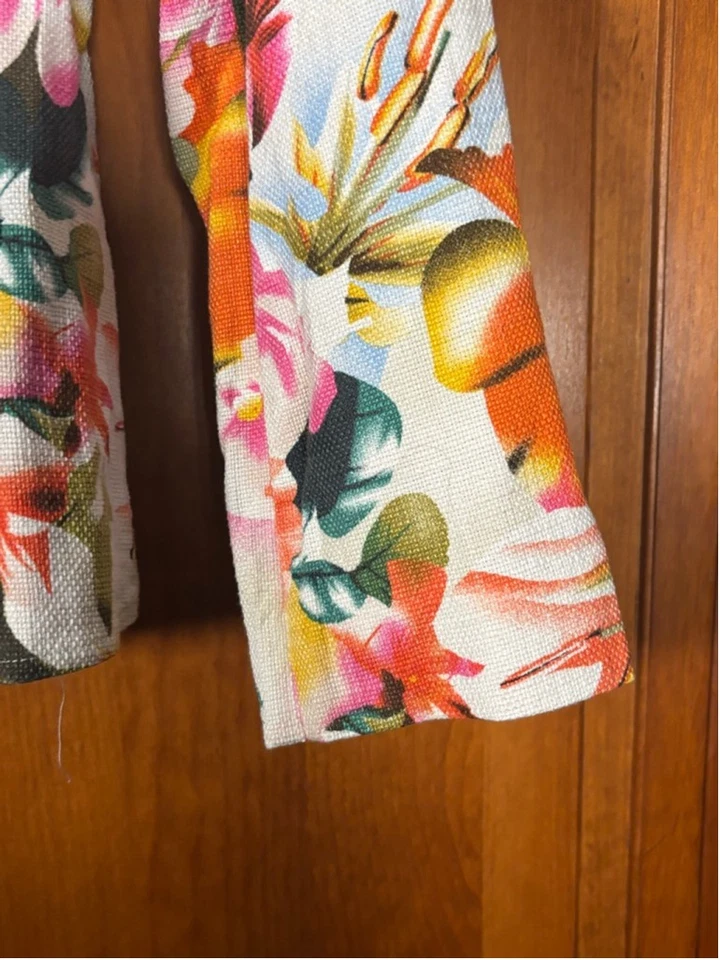 Chaqueta Blazer Coldwater Creek Mujer L Grande - Estampado Floral Tropical Algodón Azul Foto 2 de 4