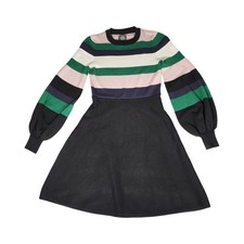 Vince Camuto Striped Sweater Dress Balloon Sleeve Black Skirt XS