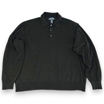 Jos A Bank Mens L Sweater Polo Merino Wool Dark Brown Woolmark Italy