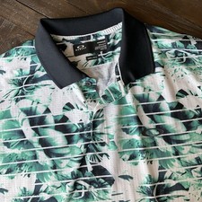 Oakley Polo Shirt Mens Large White Green Tropical Hydrolix Golf Rugby Active