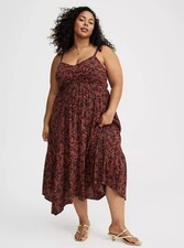Torrid Maxi Dress Hanky Hem Paisley Rust Black NWT New 3X